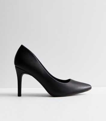 Black Leather-Look Stiletto Heel Court Shoes