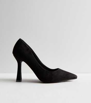 Black Suedette Pointed Stiletto Heel Court Shoes