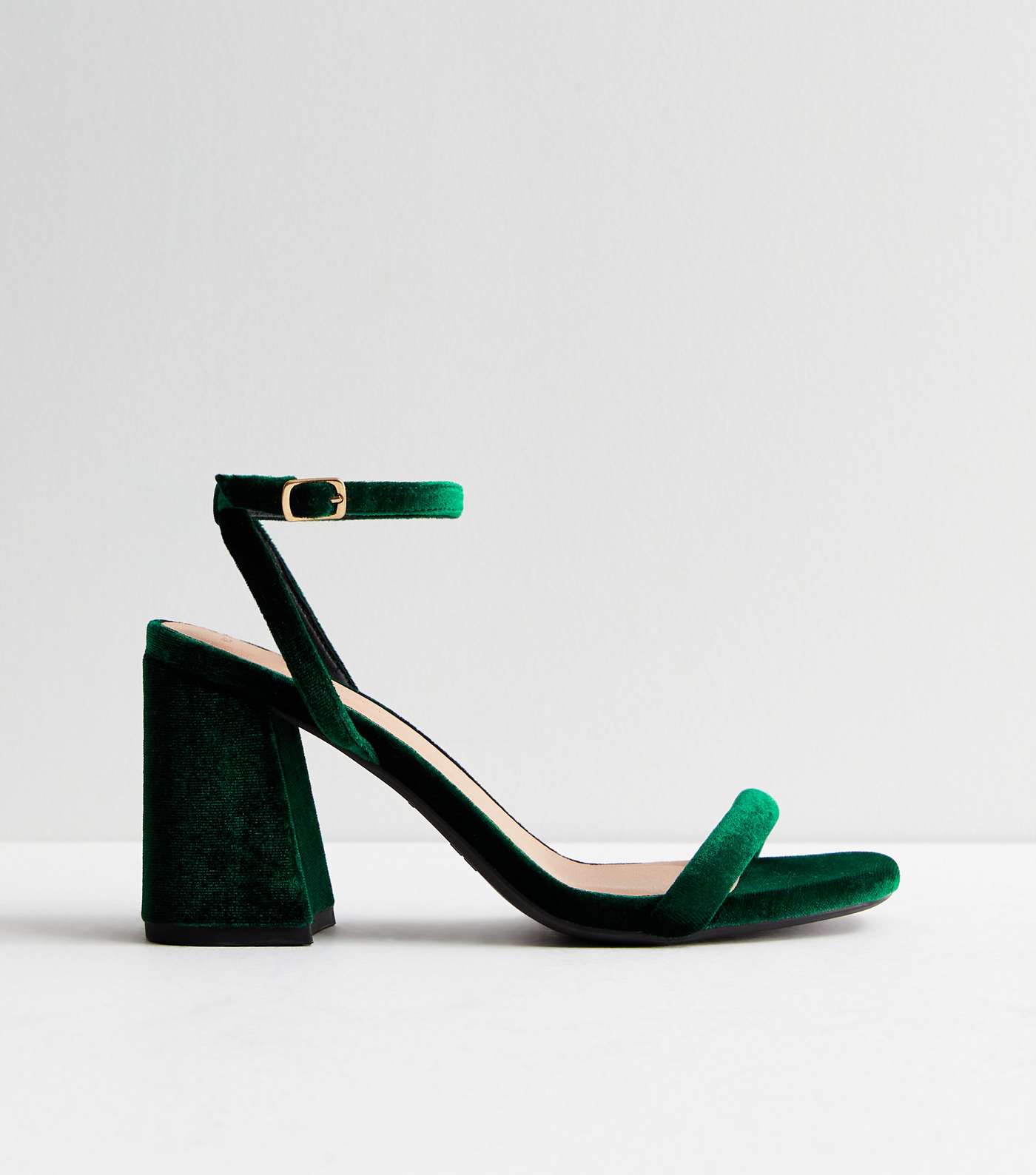 Dark Green Velvet 2 Part Block Heel Sandals Image 3