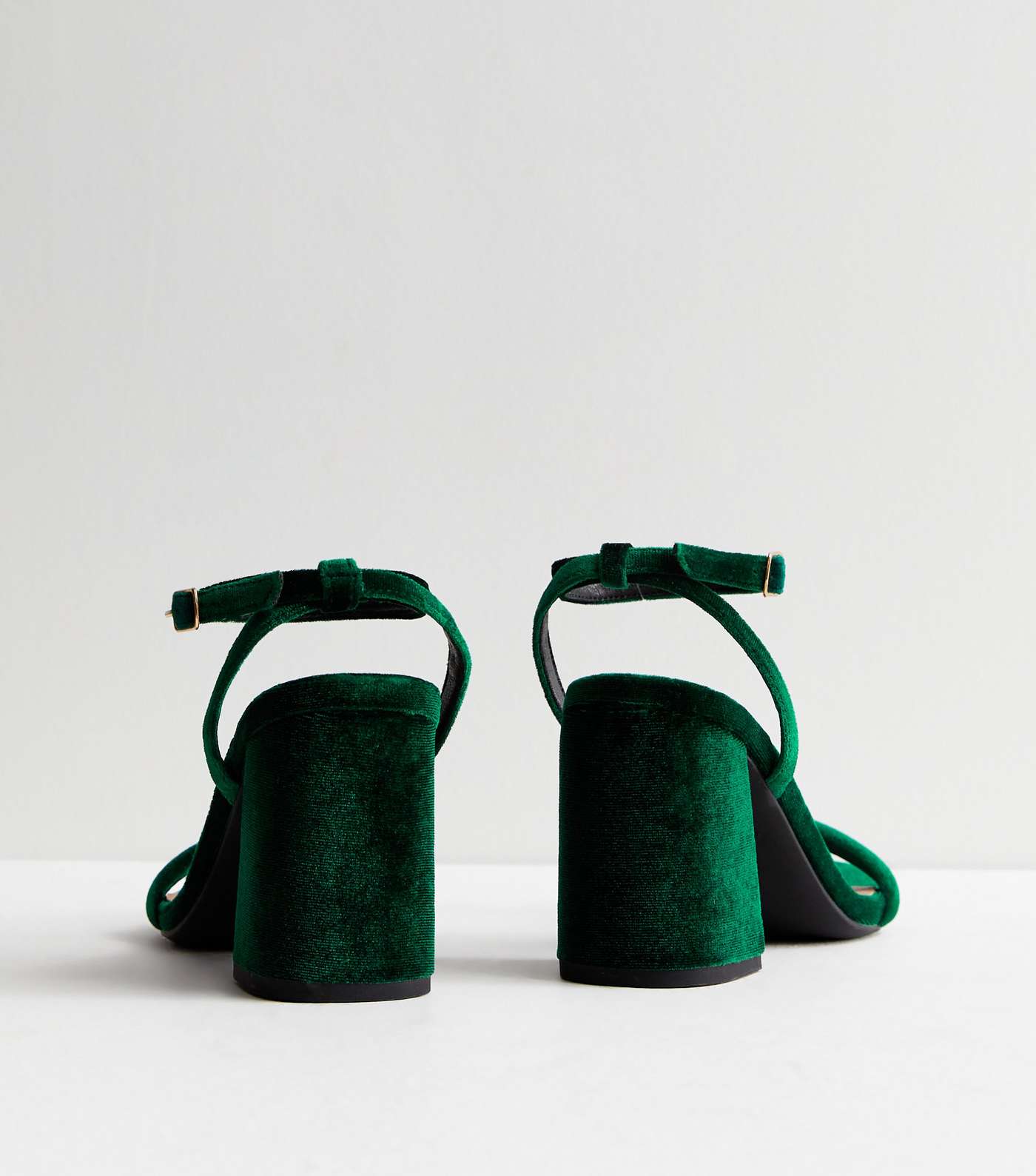 Dark Green Velvet 2 Part Block Heel Sandals Image 5