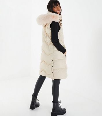 White gilet with fur on sale hood