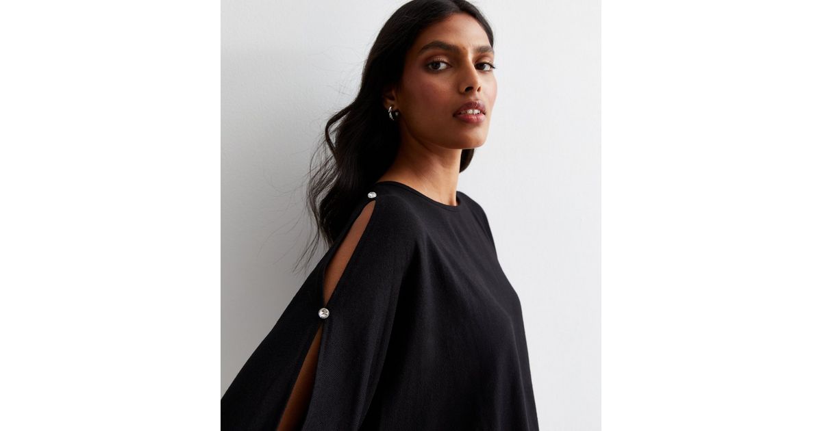Black Ribbed Knit Batwing Sleeve Top | New Look
