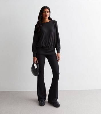 Black Ribbed Knit Batwing Sleeve Top New Look