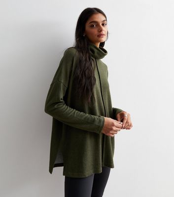 Khaki Knit Front Seam Boxy Jumper