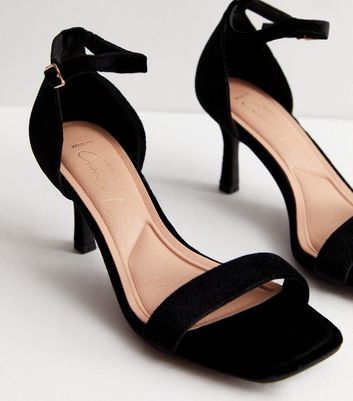 Wide Fit Black Velvet 2 Part Stiletto Heel Sandals | New Look