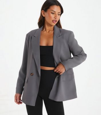 QUIZ Pale Grey Tailored Oversized Blazer | New Look