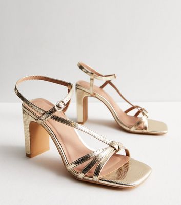 Gold Knot Slim Block Heel Sandals New Look