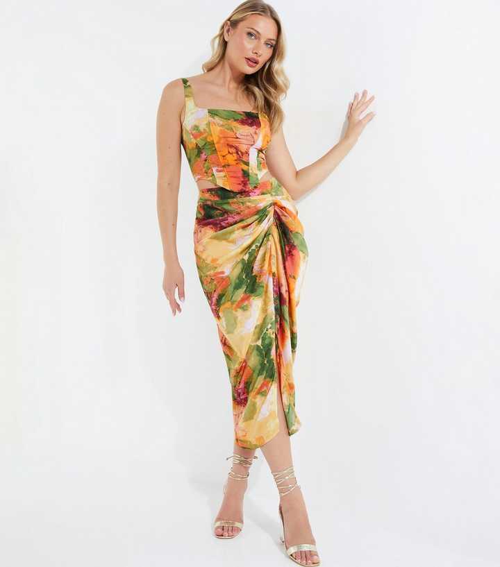 QUIZ Multicolour Marble Ruched Midaxi Skirt