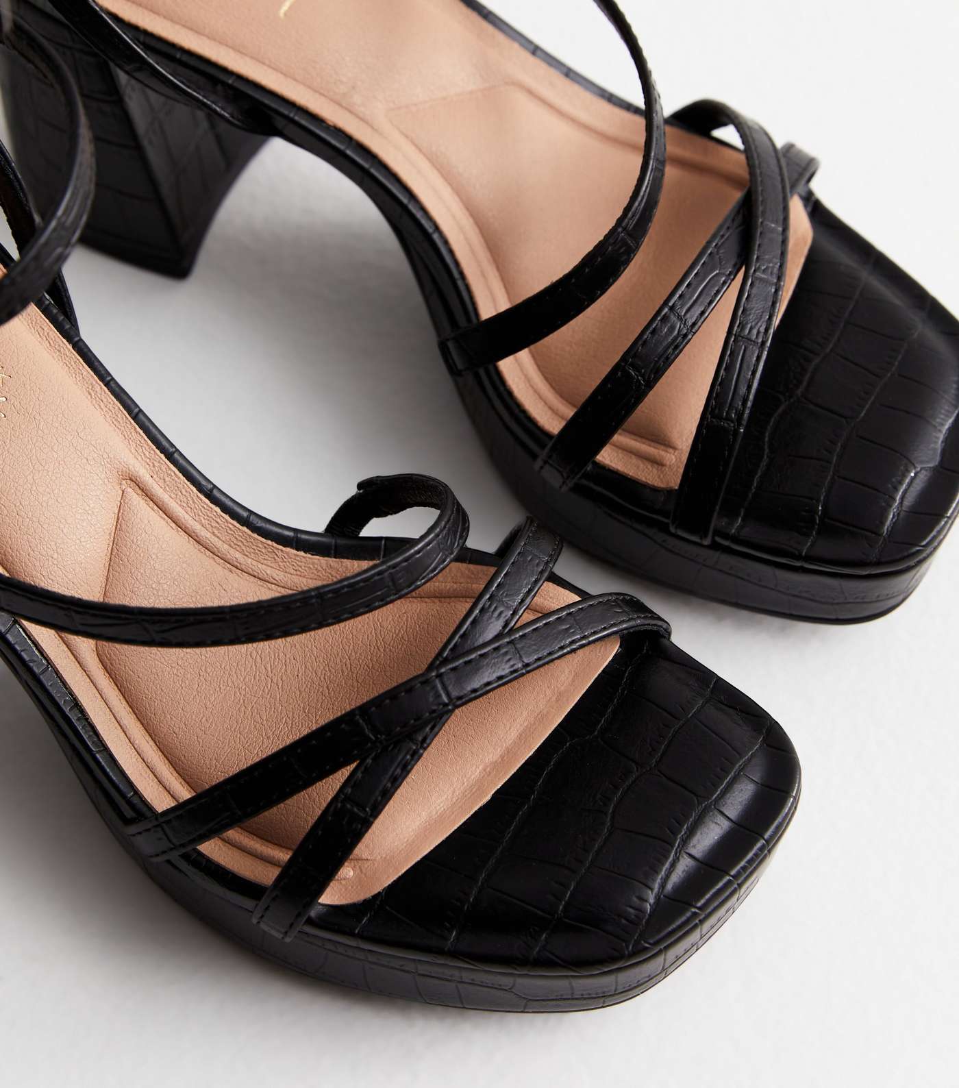 Black Leather-Look Platform Block Heel Sandals Image 5