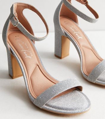 Wide fit silver hot sale block heel sandals