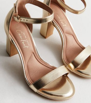 Rose gold metallic block heels sale