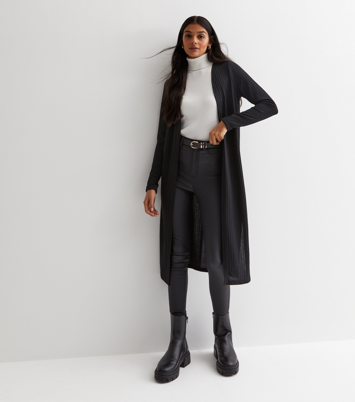 Women's Black Ribbed Fine Knit Long Cardigan New Look