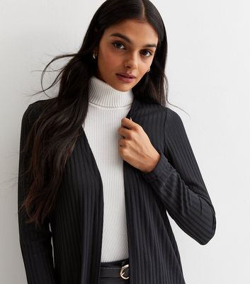 Black Ribbed Fine Knit Long Cardigan New Look