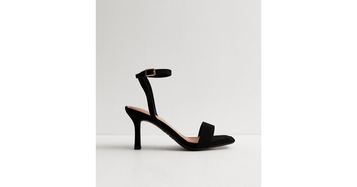 Wide Fit Black Suedette 2 Part Stiletto Heel Sandals | New Look