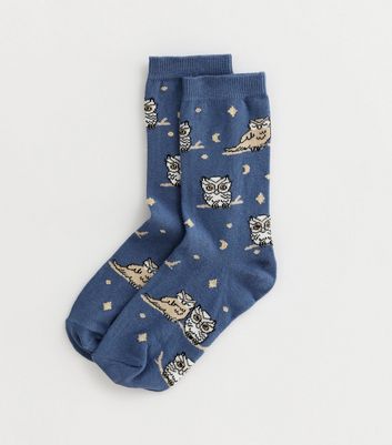 Bright Blue Glitter Owl Socks New Look