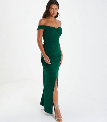 Dark green bardot hot sale dress