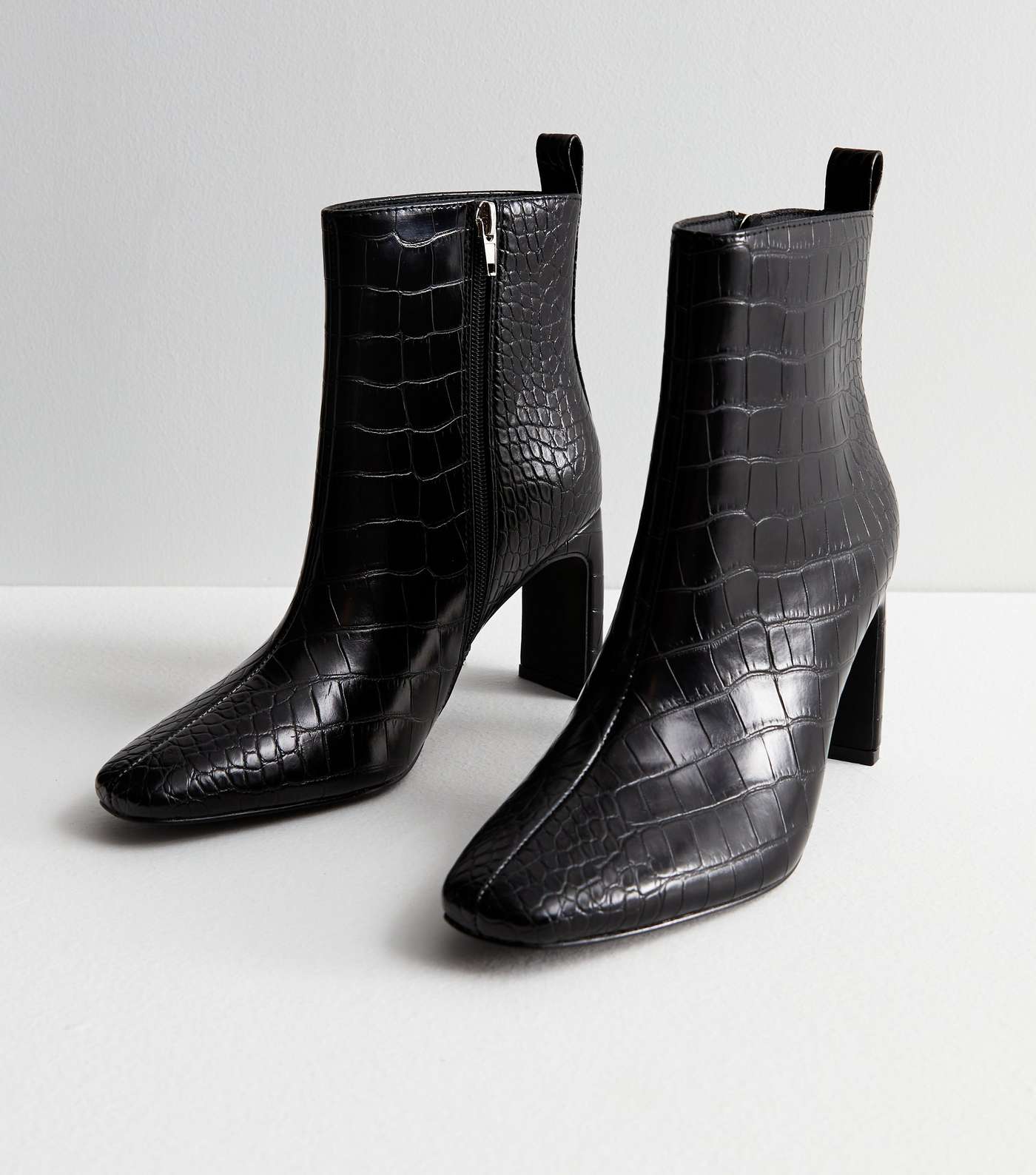 Black Faux Croc Stiletto Heel Boots Image 5