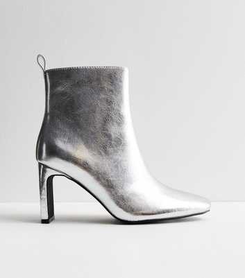 Silver Slim Block Heel Boots