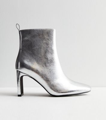 Metallic block heel clearance boots