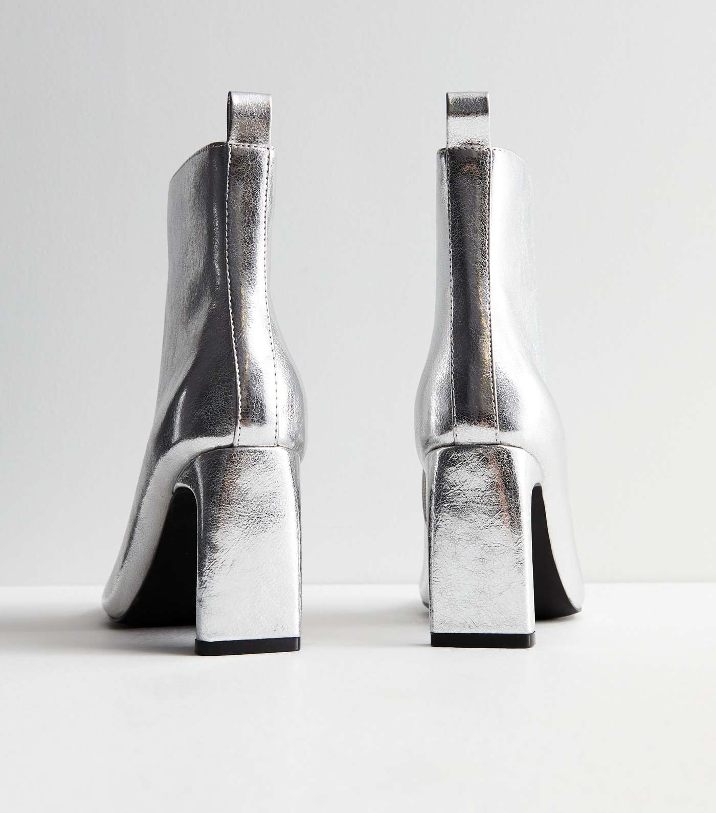 Silver Slim Block Heel Boots Image 4