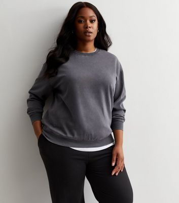 Curves Dark Grey Cotton Blend Sweatshirt New Look