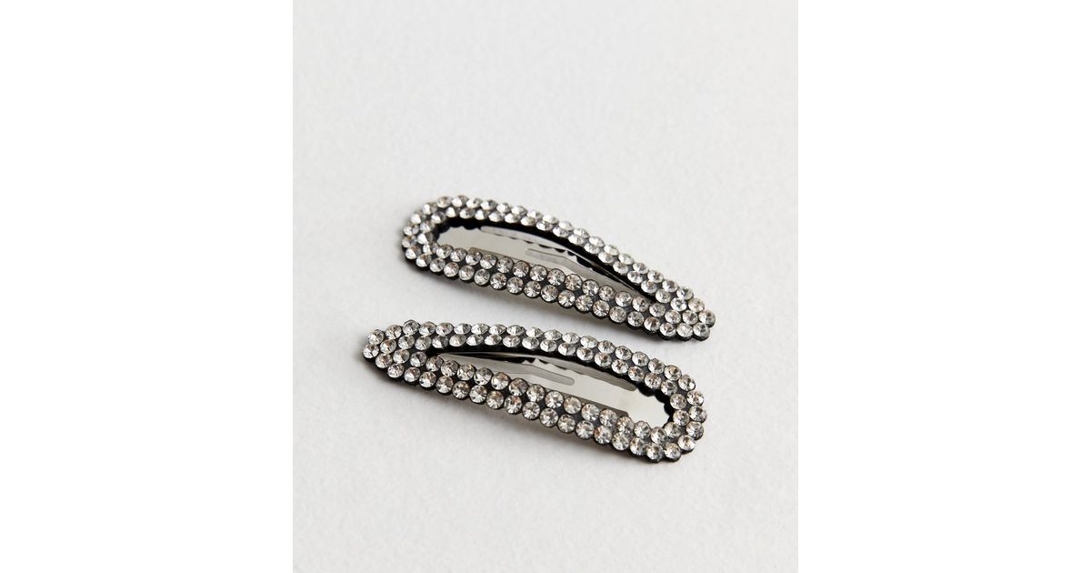 2 Pack Crystal Diamanté Hair Clips New Look