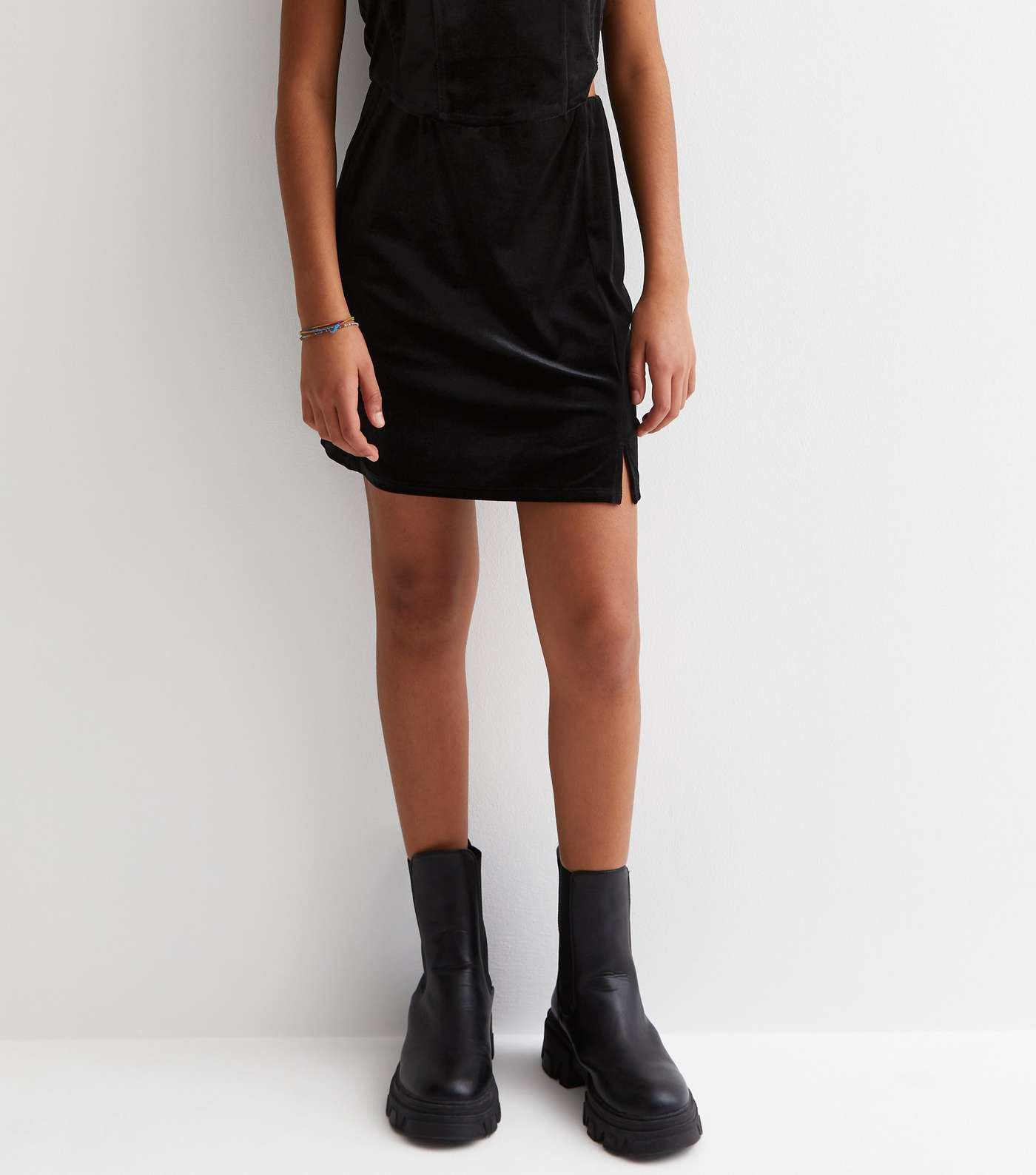 Girls Black Velvet Mini Tube Skirt Image 4