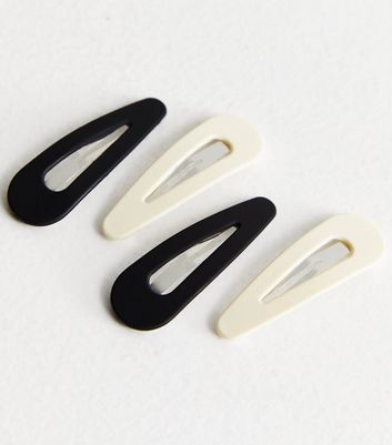 4 Pack Cream and Black Matte Hair Clips New Look