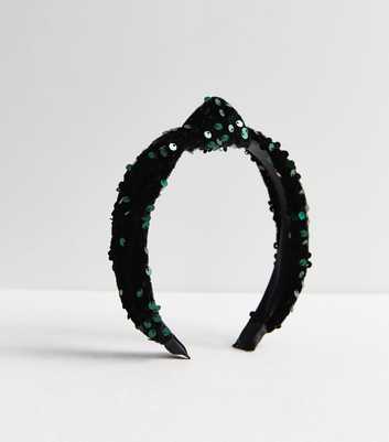 Dark Green Sequin Knot Headband