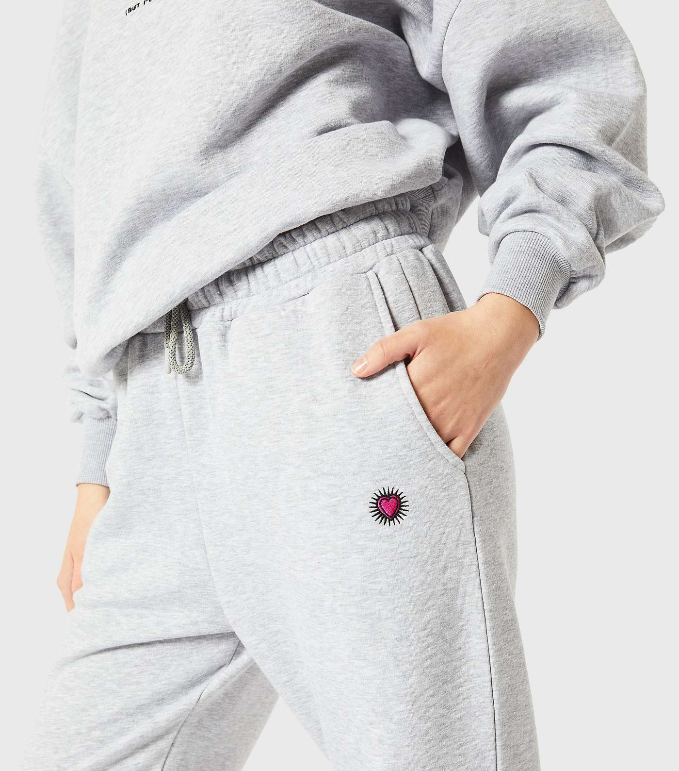 Skinnydip Grey Cotton Heart Embroidered Joggers