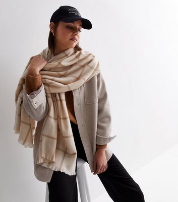 Off White Check Print Scarf New Look