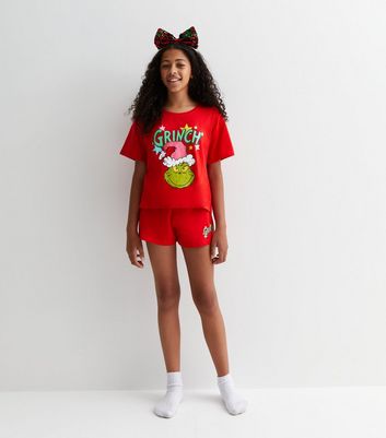 Girls Red Short Family Pyjama Set with Grinch Print New Look