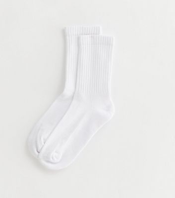White Ribbed Tube Socks New Look