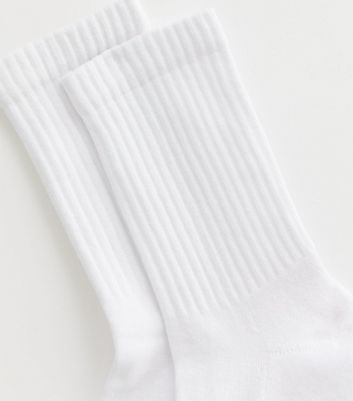 White Ribbed Tube Socks New Look