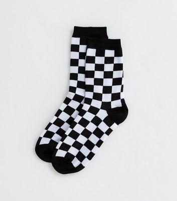 Black Checkerboard Socks New Look