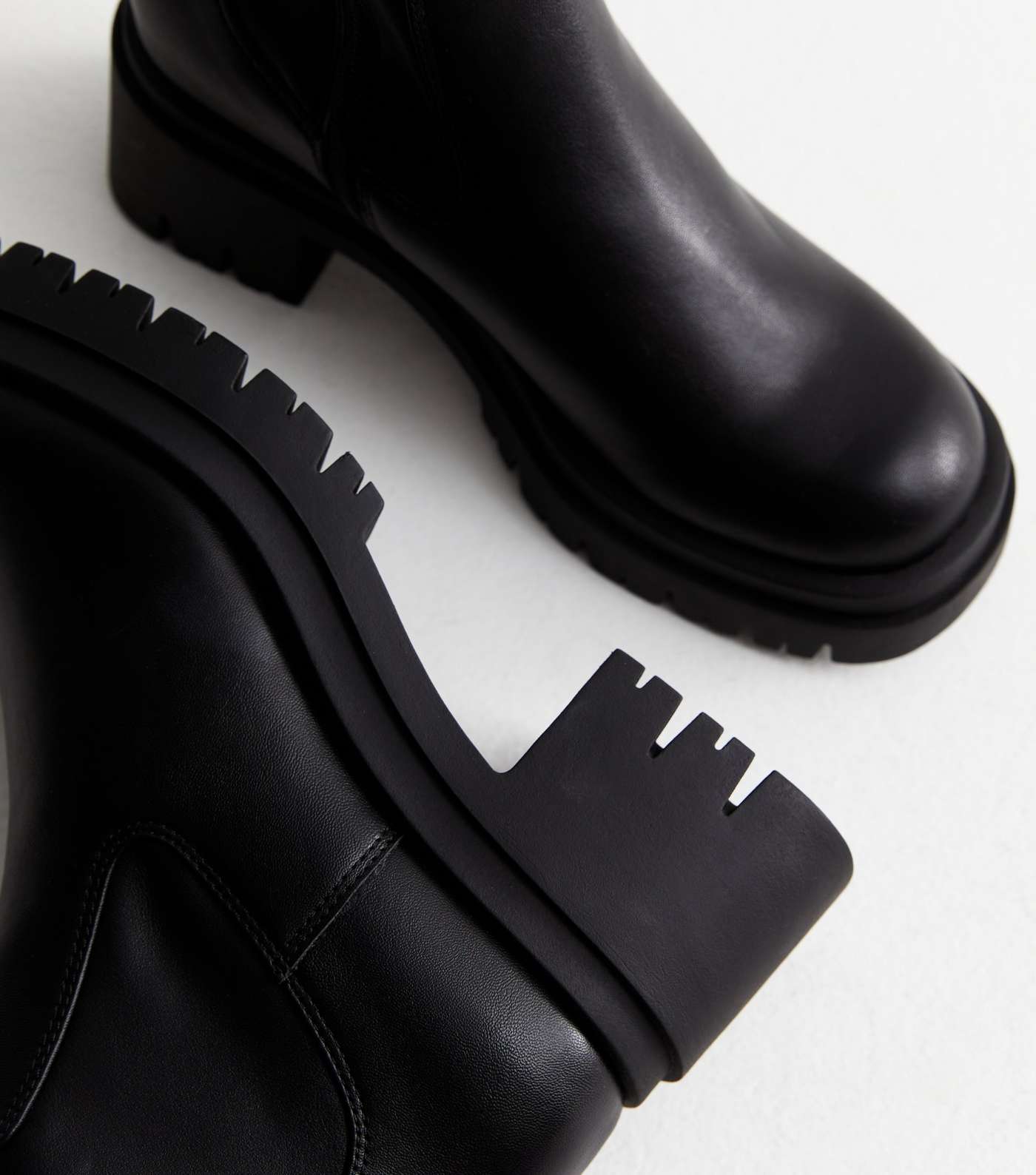 Black Leather-Look Chunky Block Heel Chelsea Boots Image 4