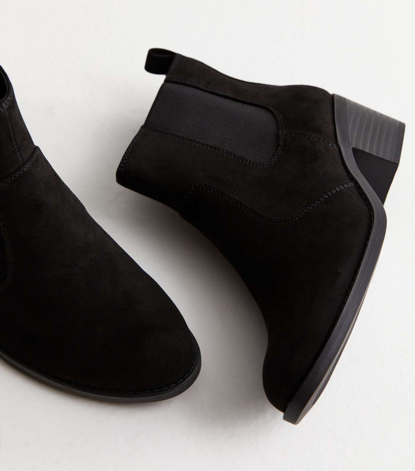 Wide Fit Black Suedette Block Heel Chelsea Boots Image 4