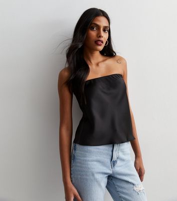 Black satin sleeveless top online