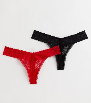 Red Animal Print Lace Thong