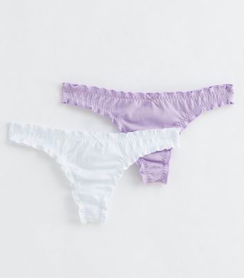 2 Pack Lilac and White Cotton Frill Thongs New Look