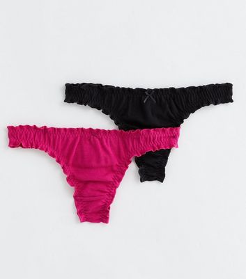 2 Pack Black and Pink Cotton Frill Thongs New Look