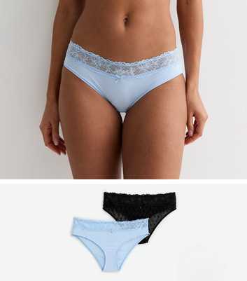 2 Pack Blue and Black Flocked Lace Waist Briefs