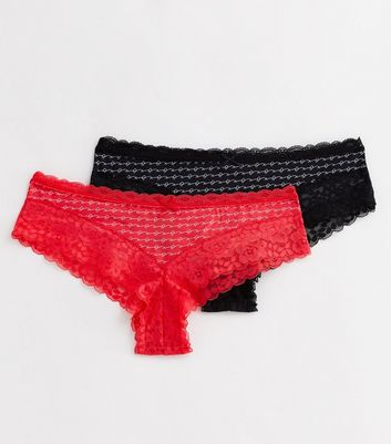2 Pack Red and Black XOXO Logo Brazilian Briefs New Look
