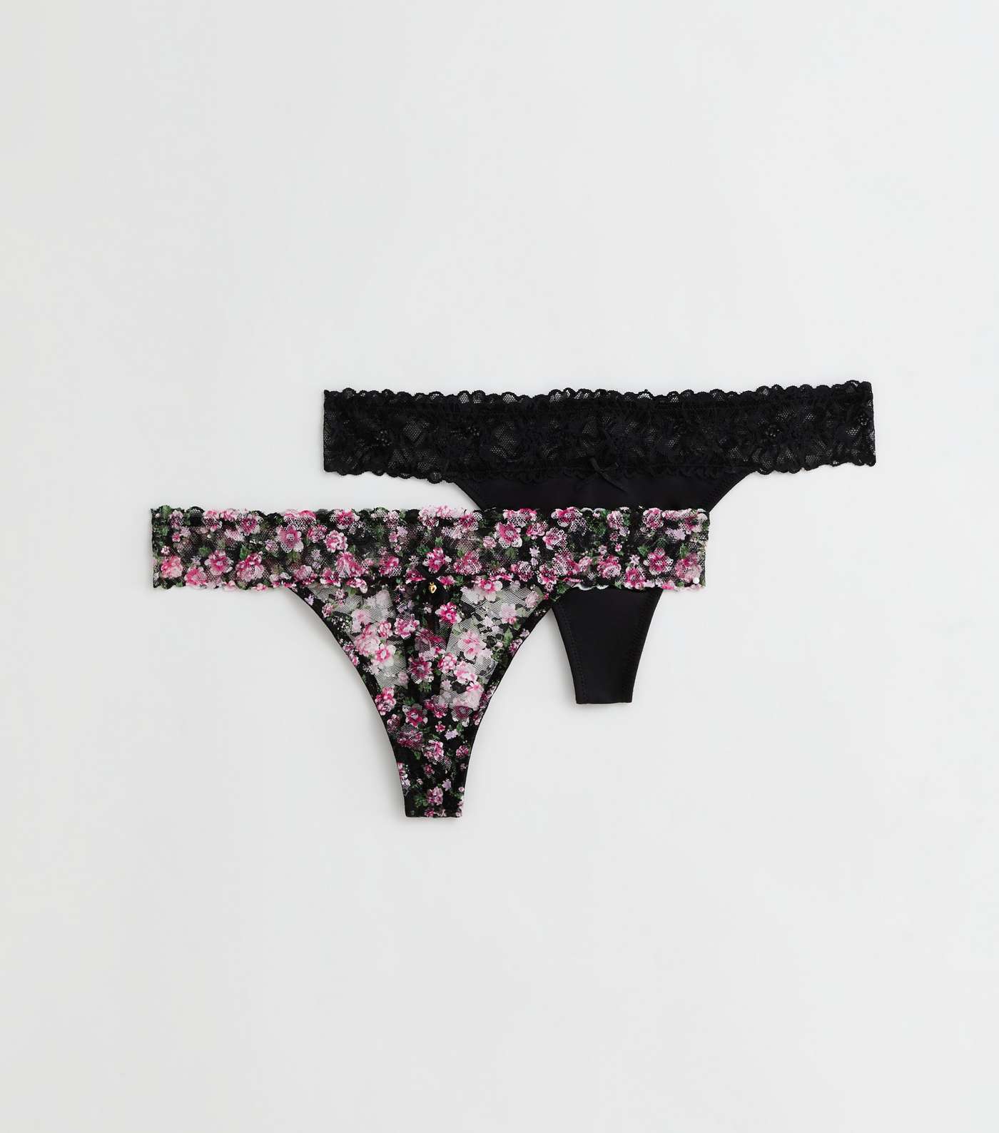 2 Pack Floral Print and Black Lace Tanga Thongs Image 5