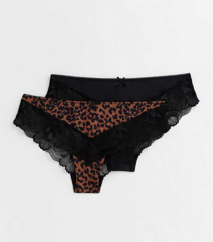 2 Pack Black and Animal Print Lace Short Briefs