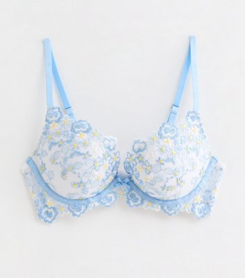 White Daisy Embroidered Push Up Bra New Look