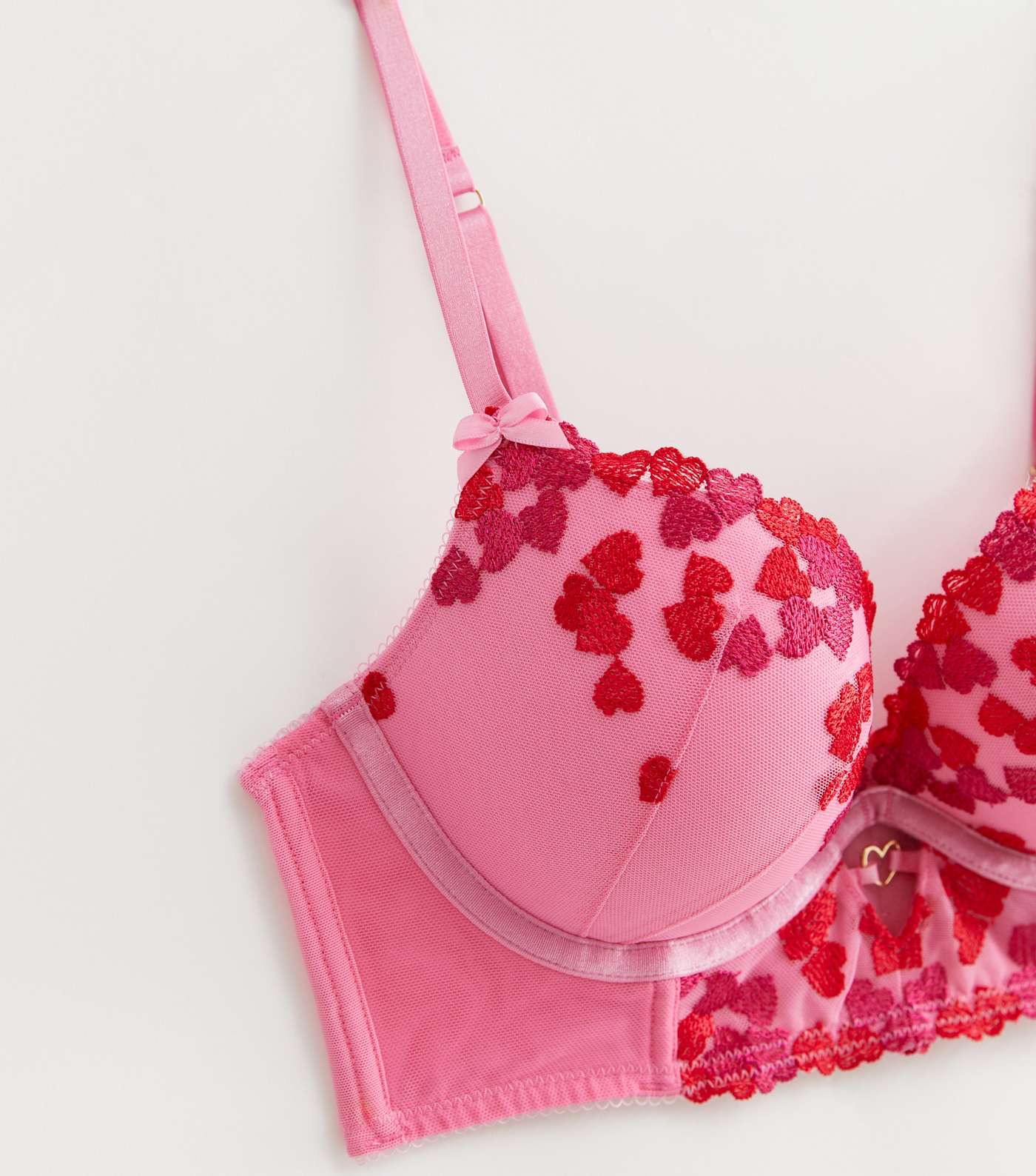 Pink Heart Print Embroidered Bra Image 6