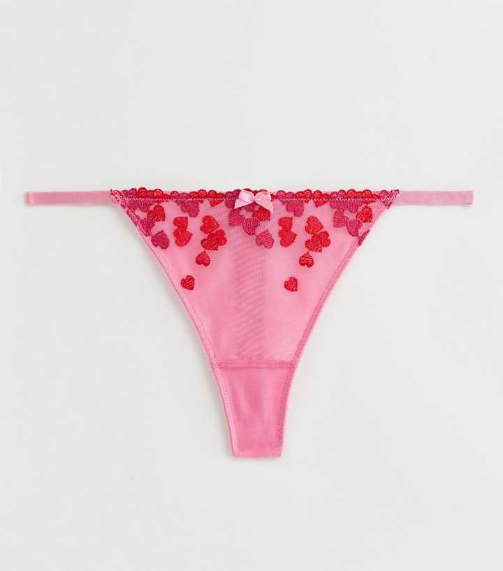 Lost Ink cherry print ruffle detail thong in pink