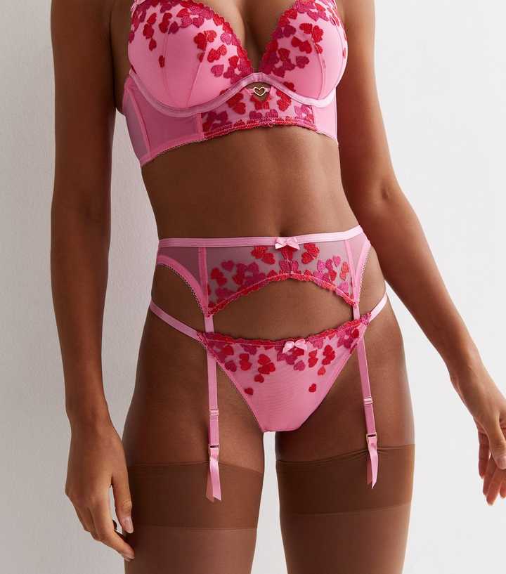 Hearts Suspender Hot Pink Hosiery - Limited