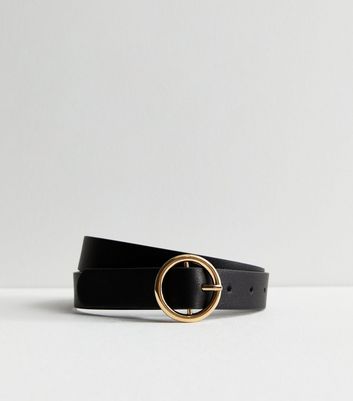 PIECES Black Leather-Look Circle Buckle Belt New Look
